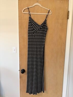 Zara Black Maxi Slip Dress with White Polka Dots
